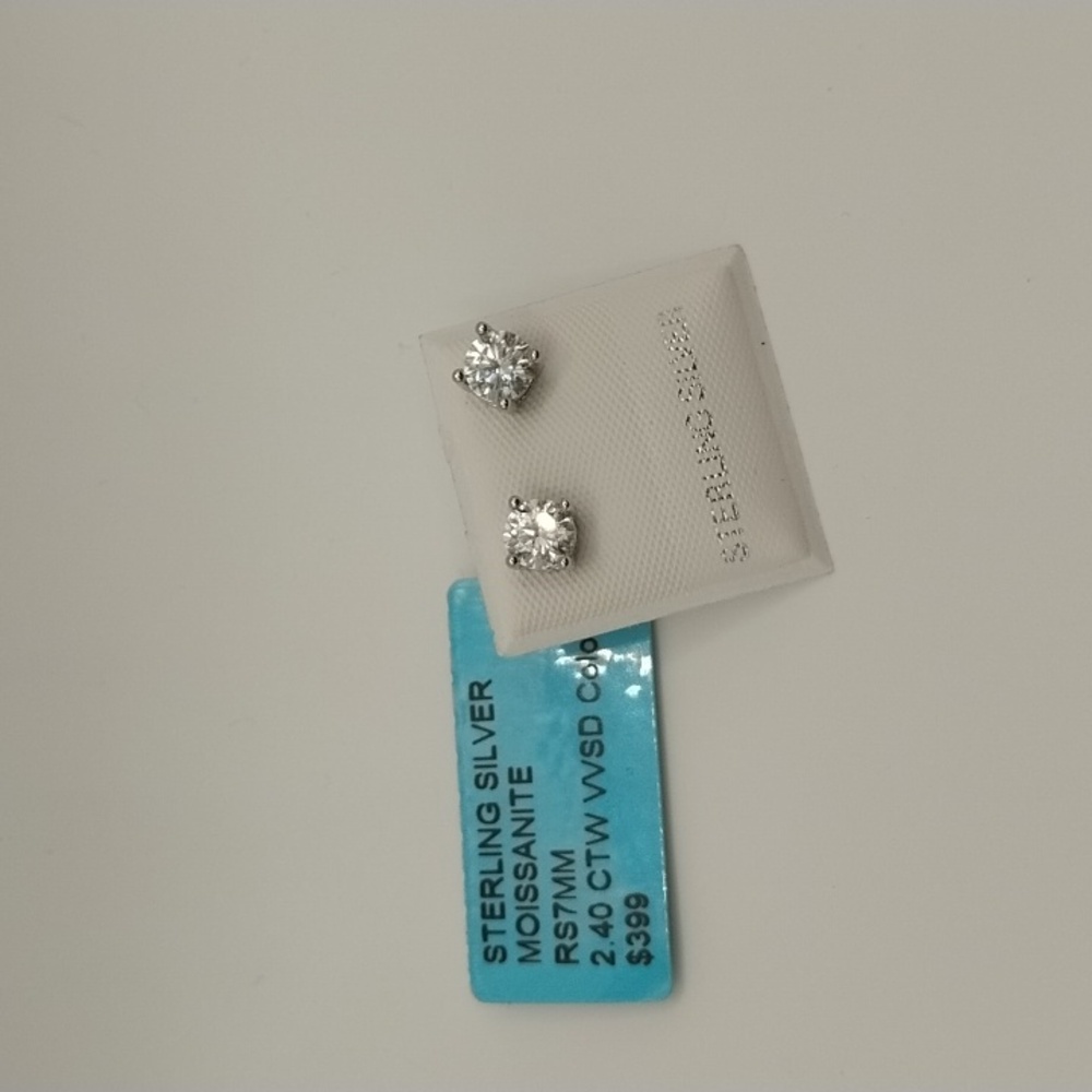 2.40 CT Moissanite Diamond Sterling Silver Stud Earrings 5MM - Picture 2 of 3